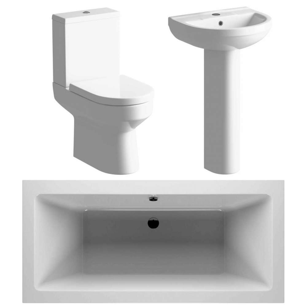 Whistle Bathroom Suite, Basin, Close Toilet & Double Ended 1700mm Bath