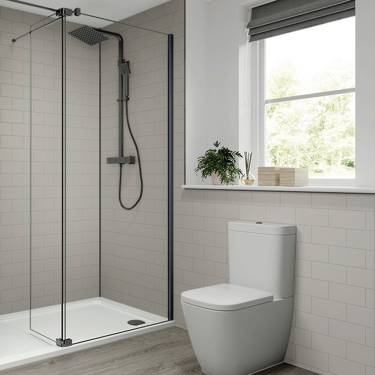 Multipanel White Grey Metro Tile Effect Shower Board