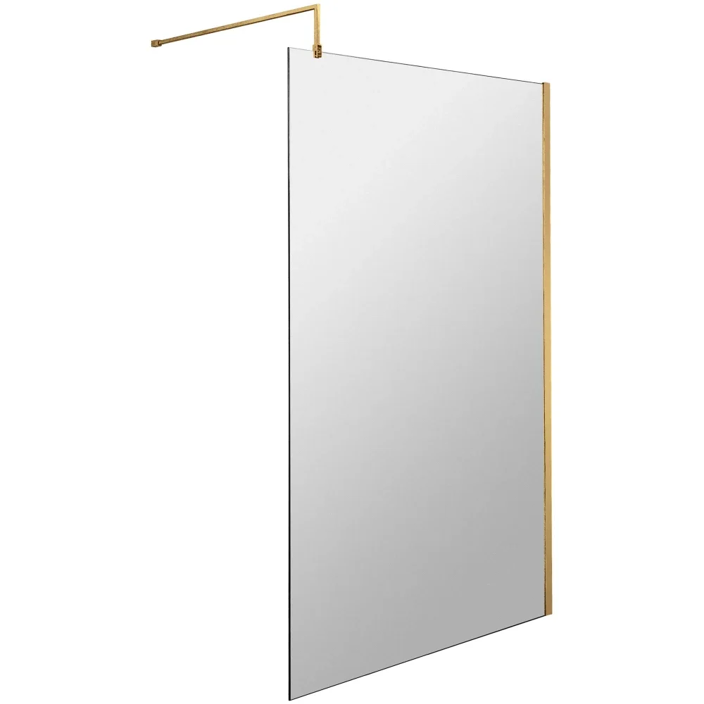 Nuie Wetroom Screen With Brushed Brass Profile and Support Bar