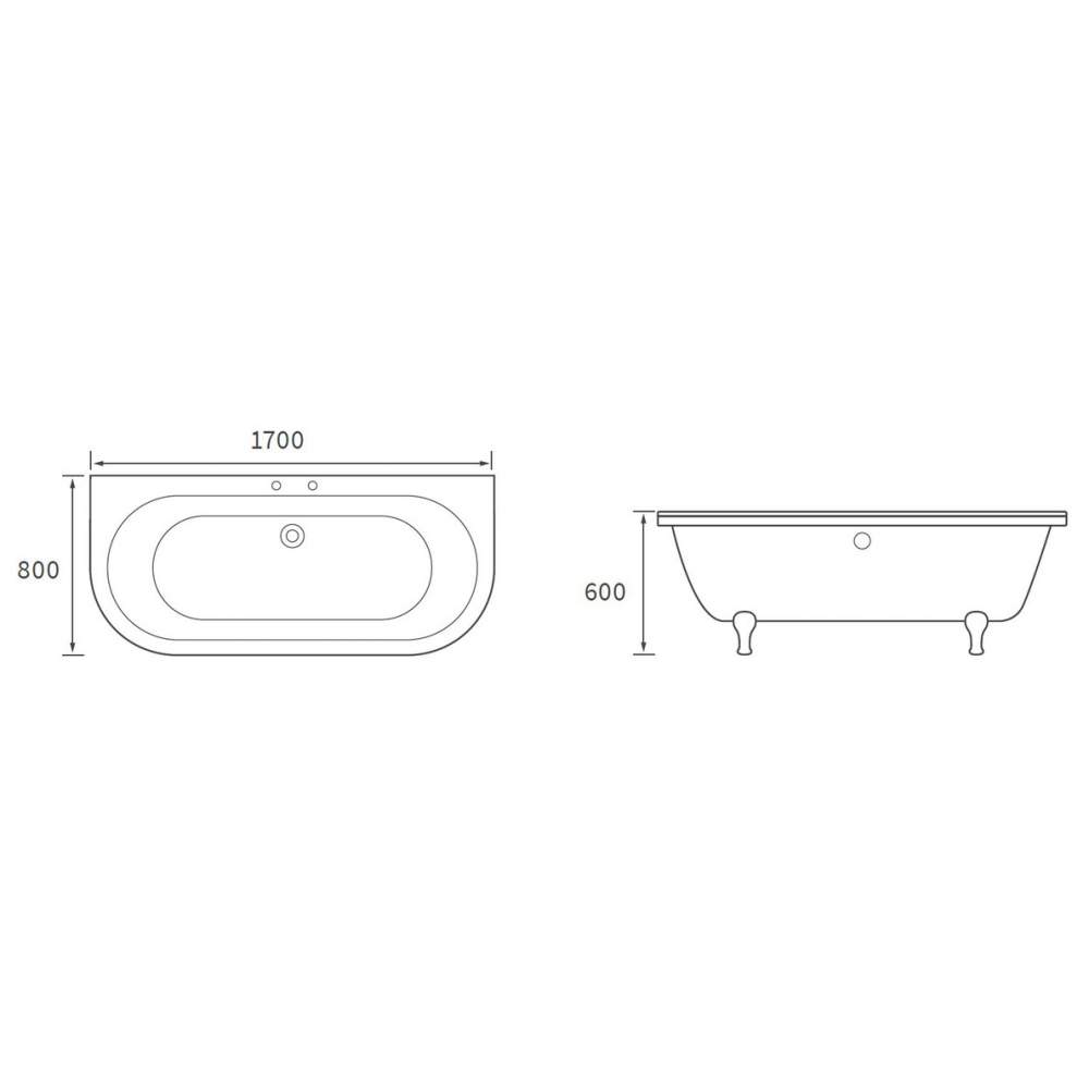 York Traditional 1700mm Back to Wall Freestanding Bath RDBS102813